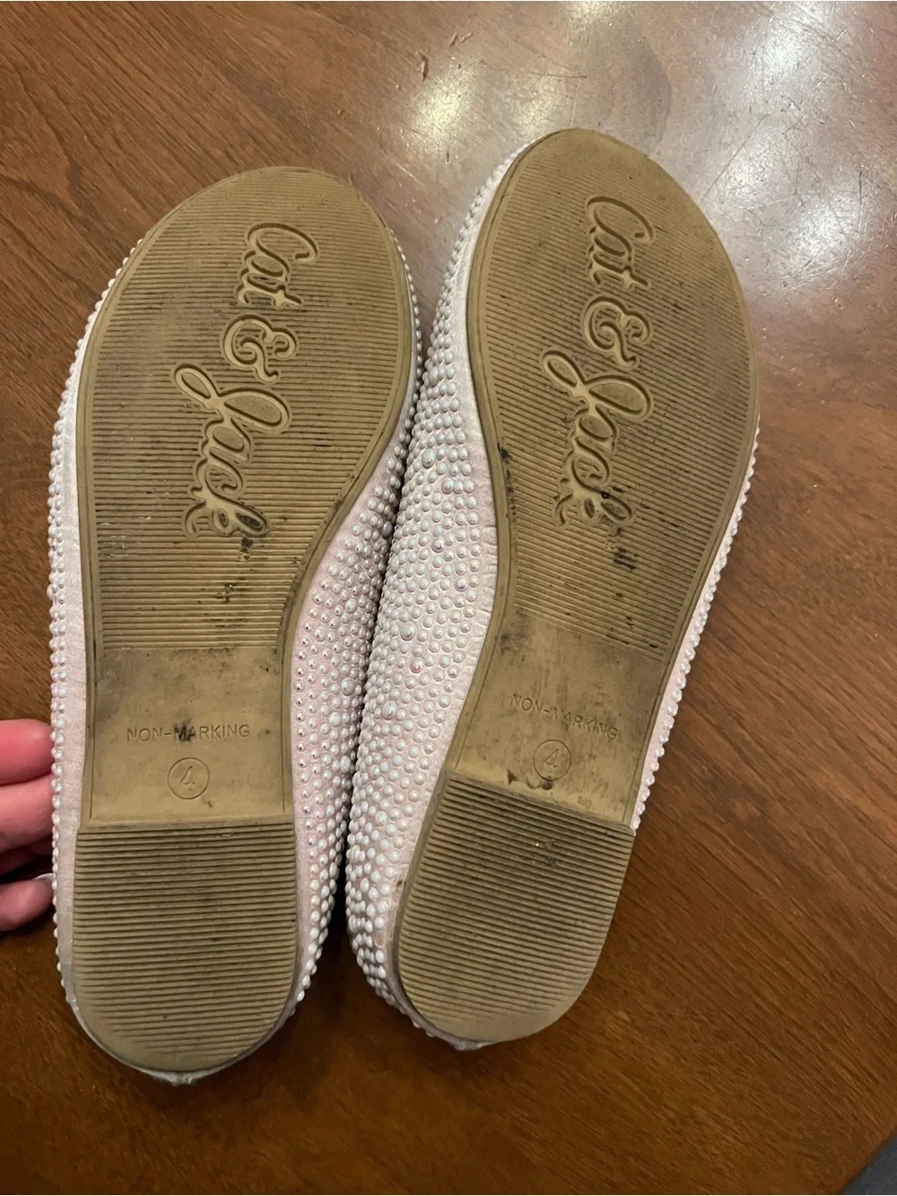 Cat & Jack Pink pearl Embellished Ballet Flats girls 4